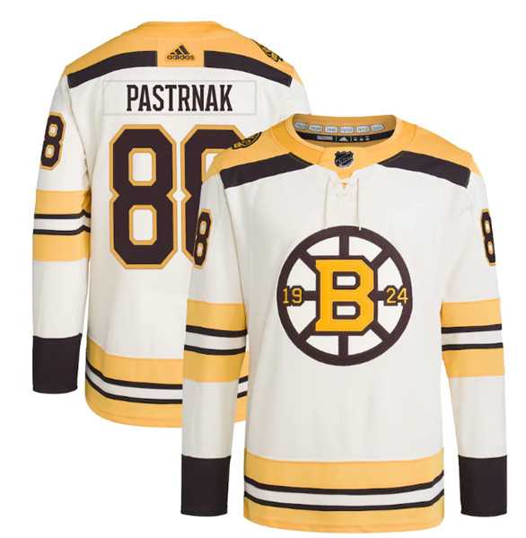 Mens Boston Bruins #88 David Pastrnak Cream 100th Anniversary Stitched Jersey Dzhi->boston bruins->NHL Jersey